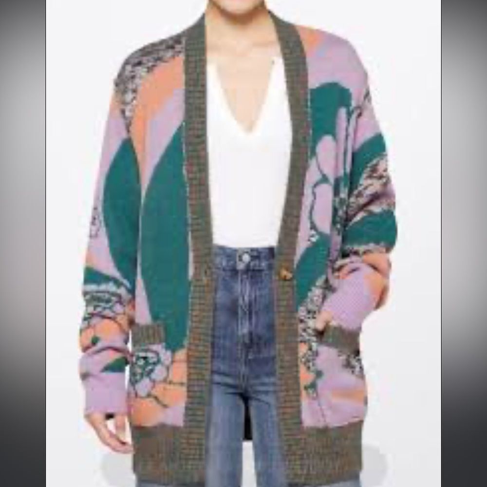 NWT Free People August Cardi Cardigan in Lavender Orchid Teal Combo. Size Small - Picture 5 of 11